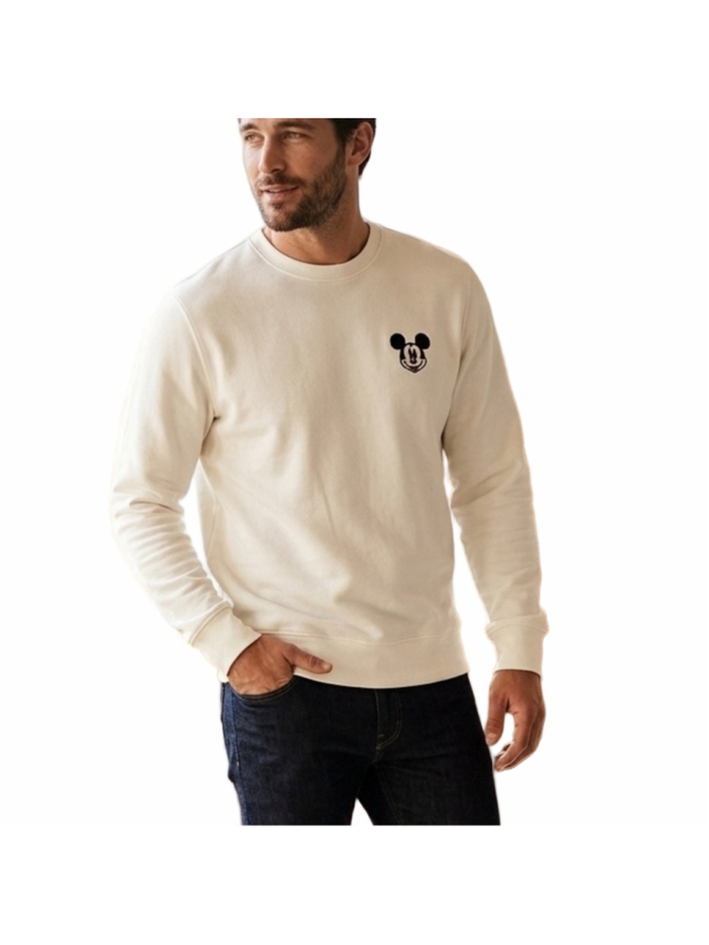 Zara Disney White Crewneck Sweatshirt Mickey Embroidered Patch Men’s Med 1661
